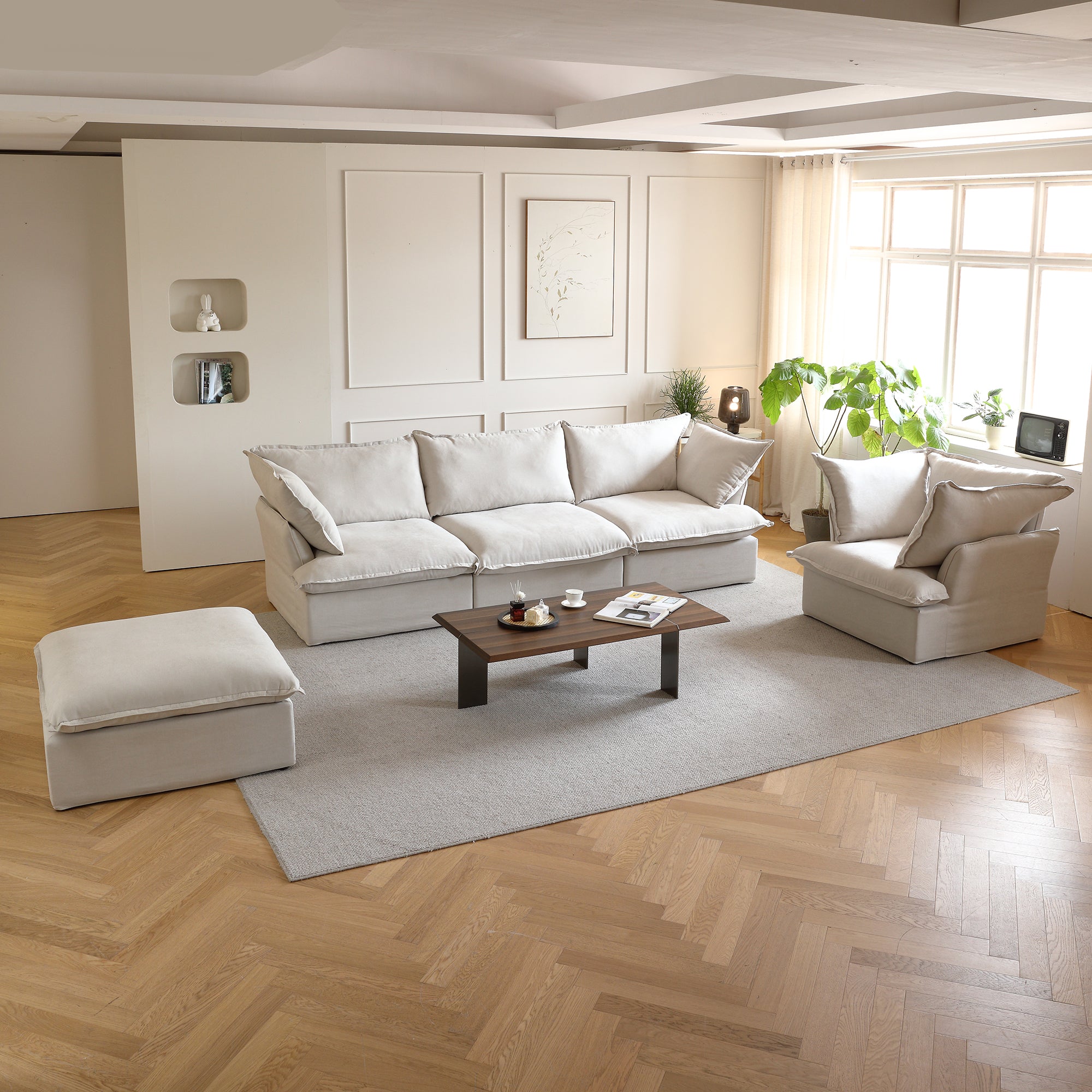 Canapé 3 places “Élégance” – Tissu beige