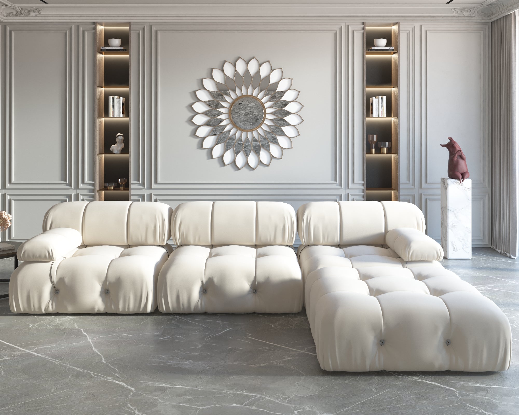 Canapé d'angle réversible en tissu beige "Sublime"